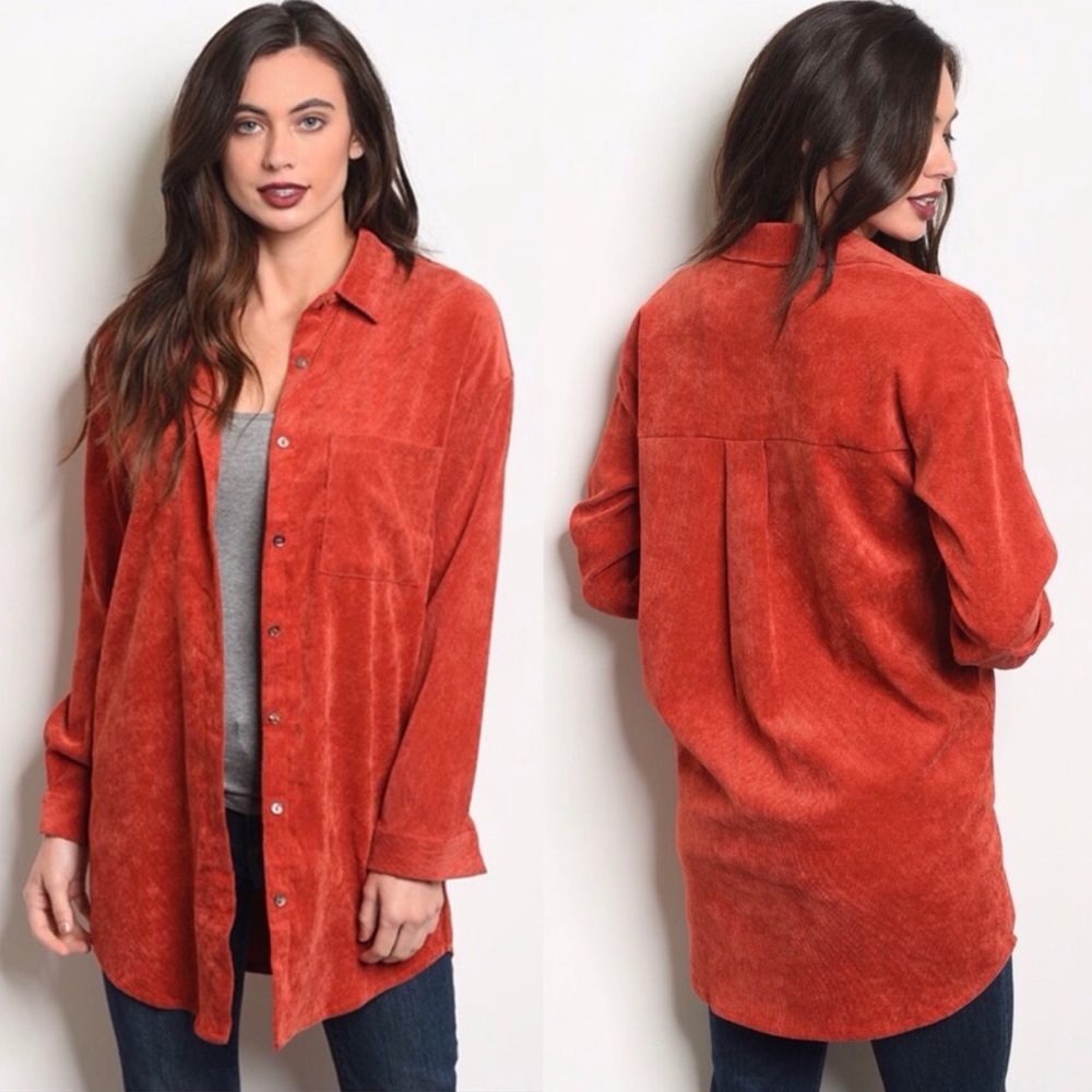 LAST3️⃣//RUST CORDUROY BUTTON DOWN TOP - Picture 3 of 7